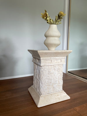 Square Fossil Stone Plinth Side Table