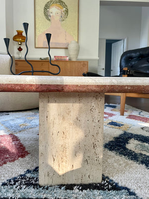 Two tone rose and cream thick Edge Travertine Coffee Table