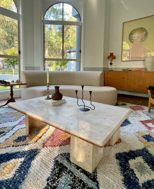 Two tone rose and cream thick Edge Travertine Coffee Table