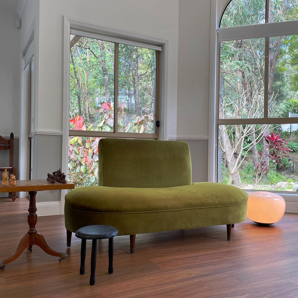 Vintage Sage Green Velvet Curved Sofa