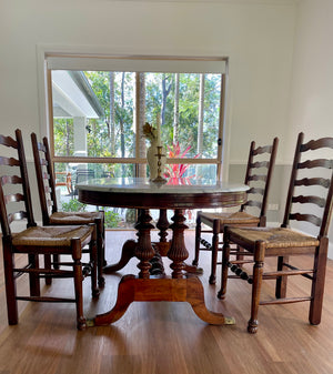 Oval Marble and Carved Wood Dining Table