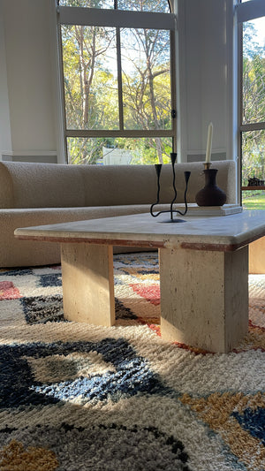 Two tone rose and cream thick Edge Travertine Coffee Table